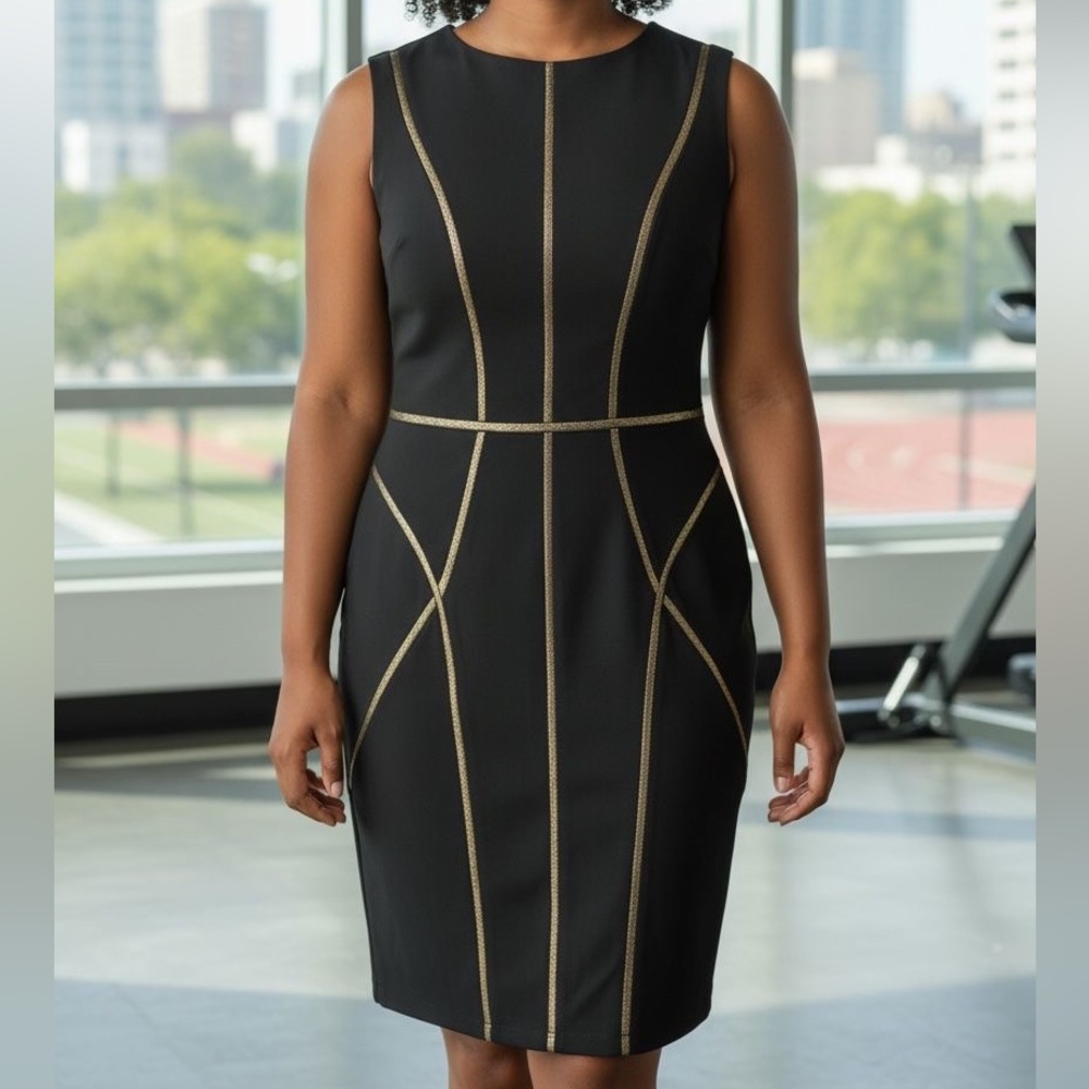 Tadashi Shoji Black Dress with Gold Detailing